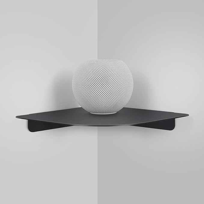8" Floating Corner Shelf, Metal Corner Shelf Wall Mount for Wall Storage, for Smart Home, Speakers, Internet Router, Security Camera - for Bathroom, Kitchen, Bedroom, and Living Room (Black)