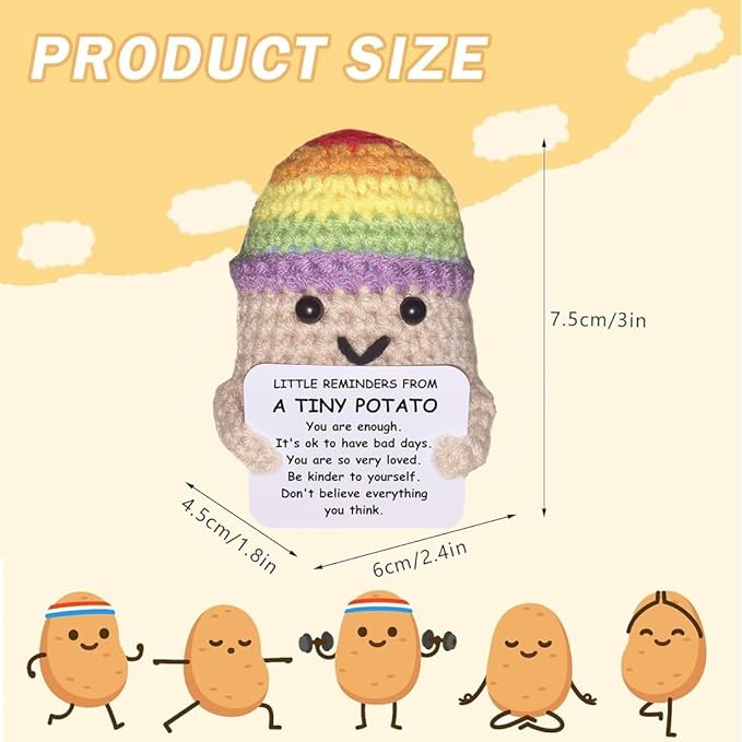 Funny Knitted Wool Doll Toy with Positive Card, Creative Cute Mini Crochet Positive Potato Dolls Cheer Up Gift for Family Kids Friends Encouragement Decoration (A- Little Reminder from Potato)