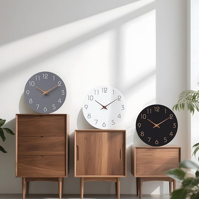 Mosewa Wall Clock 8 Inch Gray Battery Operated Silent Non Ticking Simple Modern Clock Decorative for Bedroom Living Room Kitchen Home Bathroom Office