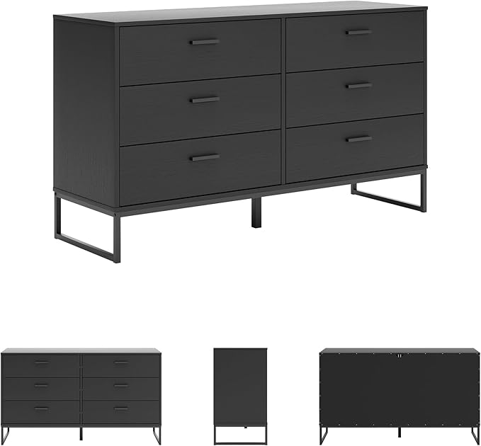 Signature Design by Ashley Socalle Modern 6-Drawer Dresser with Safety Stop, Black
