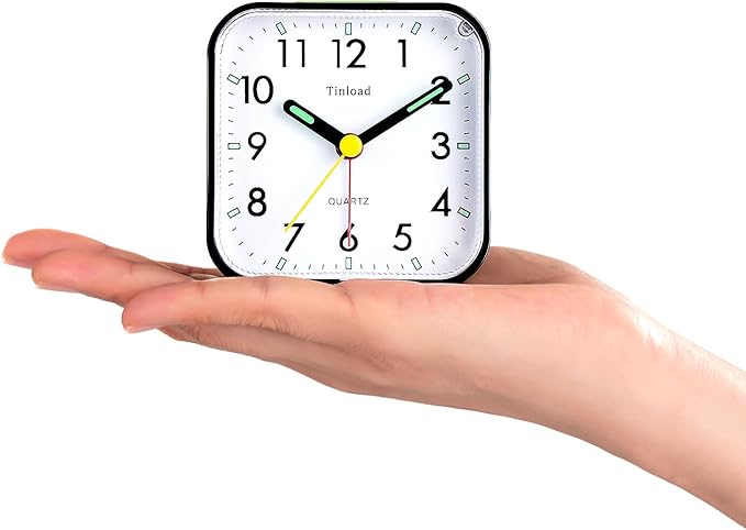 Small Battery Operated Analog Travel Alarm Clock Silent Non Ticking, Gentle Wake, Ascending Beep Sounds, Snooze,Lighted on Demand, Easy Set(Black)