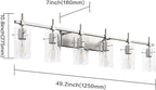 SOLFART 49.2 inch 6 Lights Vanity Light fixtures for Bathroom Vintage Bathroom Light Fixture Brushed Nickel Light Fixtures Above Mirror with Glass Shade (Exclude Bulb)