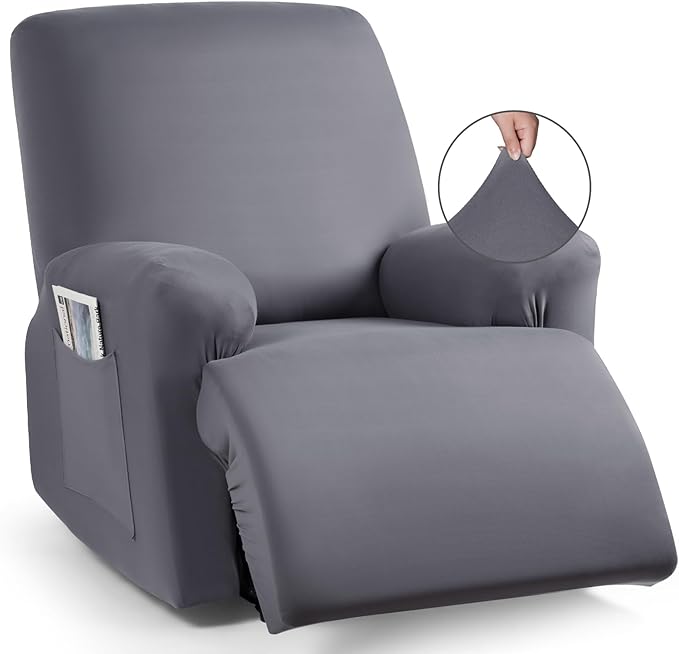 TAOCOCO Recliner Chair Cover 4-Pieces for Oversized Recliner, Stretch Recliner Slipcover for Large Recliners Washable Polyester Soft Fabric Furniture Protector (Oversized Recliner, Light Gray)