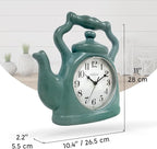 Presentime & Co. 11" Teapot Clock, Silent Non Ticking, Modern Farmhouse Style, Wall & Mantel 2 in 1 Clock, Desk & Shelf, Aged Teal Finish (Wall Deocration/Home Decoration/Tabletop Décor)