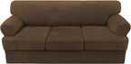 H.VERSAILTEX Sofa Cover 4 Piece T Cushion Sofa Slipcovers Thick Velvet Couch Cover Stretch T Cushion Sofa Covers for 3 Cushion Couch with 3 Individual T Cushion Covers, Bronze Brown