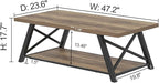 EXCEFUR Modern Coffee Table, Rectangle Center Table for Living Room with Storage Shelf, Industrial Wood and Metal Cocktail Tea Table, Rustic Oak, 47 Inch