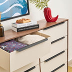 tinge Lira Premium Fabric Dresser - Solid Wooden Frame, 8 Spacious Sag-Proof Drawers with Sleek Metal Handles - Premium & Durable Storage Solution for Your Home (Dark Brown)