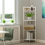 CAPHAUS 4 Tier Corner Shelf, 46.5-Inch Tall Corner Bookshelf, Metal Frame Display Rack, Round Corner Shelf Unit Rack, Small Corner Stand for Bathroom, Living Room, Home, Office, White