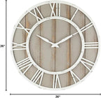 Oldtown Farmhouse Metal & Solid Wood Noiseless Wall Clock (Coastal Grey, 36-inch)
