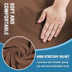 H.VERSAILTEX Thick Velvet Sofa Cover - 4 Piece T Cushion Slipcover Set for 3 Cushion Couch - Stretch, Washable, Caramel