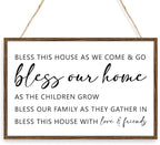 Bless this House as We Come and Go Sign Wood Plaque Wall Decor,Bless this House Wooden Hanging Sign Wall Pediments for Home Front Door Wall Decor