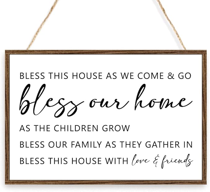 Bless this House as We Come and Go Sign Wood Plaque Wall Decor,Bless this House Wooden Hanging Sign Wall Pediments for Home Front Door Wall Decor