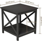 ChooChoo End Tables Set of 2, 24 Inch End Table with 2-Tier Storage Shelf, Side Table for Living Room, Wood Nightstand for Bedroom, Office, Painted Surface, Black