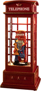 Snow Globe Lantern with Telephone Booth Couples –Shatterproof 8 Songs Musical Box Automatic Snowfall Led Light USB & Battery Powered,for Valentine’s Day Gifts Present Birthday Home Fall Decoration,Red