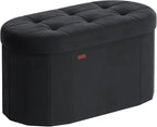 SONGMICS Mazie Collection - Folding Ottoman with Storage, Oval Storage Ottoman Bench, for Living Room, Bedroom, Velvet Fabric, 15 x 30 x 15 Inches, Ink Black ULSF267BH01