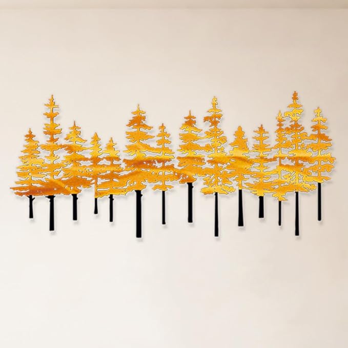 Jidecor Metal Pine Tree Wall Art Decor Nature Home Decor Cedar Trees Metal Sign Wall Decorations for Living Room, Forest Decor, Nature Lover Gift (Black Yellow)