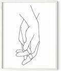 Holding Hands Wall Art Interlocking Fingers Connection Continuous Line Drawing 8x10 Inch Oak Wood White Framed Modern Minimalist Unity Print for Bedroom