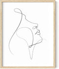 Minimalist Woman Profile Wall Art Upward Gaze Continuous Line Drawing Feminine Face 16x20 Inch Oak Wood Beige Framed Modern Aesthetic Print for Living Room