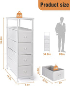 Narrow Dresser for Bedroom, Fabric Tall Dresser & Chests of Drawers with 4 Drawers, Vertical Organizer Storage Tower Unit for Bedroom, Hallway, Entryway White