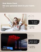 Projection Alarm Clock on Ceiling,Digital Clock for Bedroom with Battery Backup,7”Large Display,USB Charger,Dimmer,180° Rotatable Projector,12/24H,Snooze,DST,Loud Alarm Clock for Kids,Adults,Elders