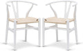 Poly & BARK Weave Dining Chairs – Mid-Century Modern Wishbone Dining Chairs with Arms, Solid Wood Frame, Indoor Use – White – Set of 2 - Ideal for Dining Room, Kitchen or Stylish Accent Setting