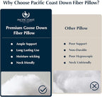 Pacific Coast White Goose Down Fiber Pillows, Bed Pillows for Back, Stomach and Side Sleepers, King Size Pillows Set of 2, Hotel Collection, Fluffy, Medium