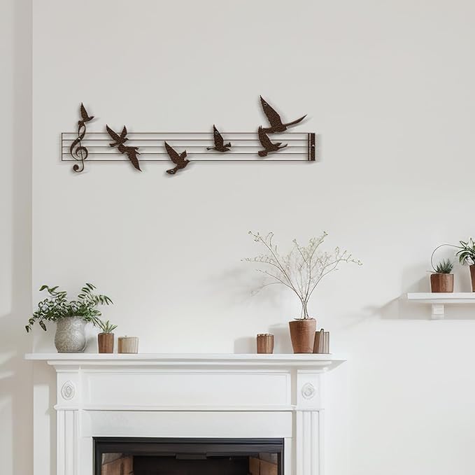 SIGNLEADER Metal Wall Art Decor Music Notes and Birds Modern Abstract Wall Sculpture Hangings Home Decoration for Living Room, Bedroom, Bathroom, Kitchen, Outdoor - 18" Bronze