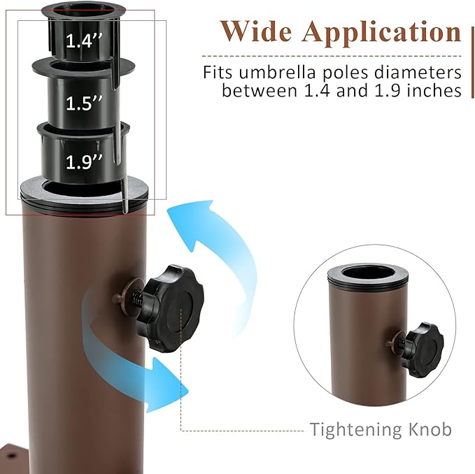 Tangkula 50LBS Patio Umbrella Base, Portable Outdoor Umbrella Base Stand, 24 Inches Square Umbrella Base Holder with 2 Tightening Knobs & 2 Wheels, Suitable for Backyard, Deck, Poolside, Patio (Brown)