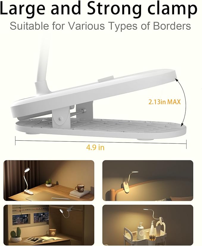 Diomart Rechargeable LED Desk Lamp, Clip On Dimmable Reading Light with Timer, Red Light Sleep Aid Bedside Lamp for Workbench, Kids, Studying，Home