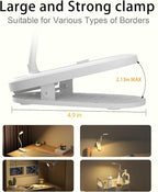 Diomart Rechargeable LED Desk Lamp, Clip On Dimmable Reading Light with Timer, Red Light Sleep Aid Bedside Lamp for Workbench, Kids, Studying，Home