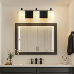 Bathroom Vanity Light Fixtures,3-Light Matte Black Bathroom Lighting Fixtures Over Mirror with Milk White Glass Shades Modern Farmhouse Vanity Lights Wall Sconces