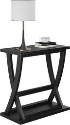 ChooChoo Black End Table, Narrow Side Table with Storage Shelf, Modern X-Design Slim Bedside Tables for Living Room, Bedroom, Small Spaces
