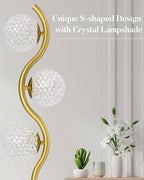 60IN Dimmable Gold Standing Lamps, Ice Crystal Modern Floor Lamp with 3000K G9 Bulbs Included, Mid Century Vintage Globe Floor Lamp for Living Room