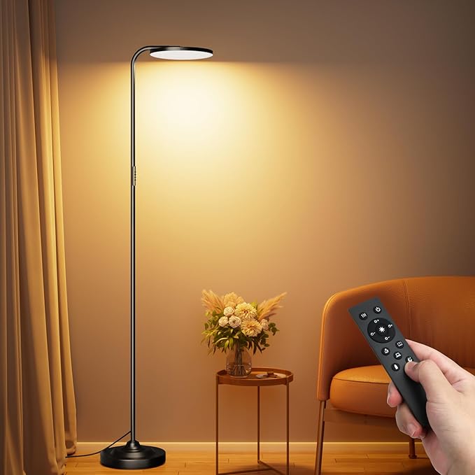 36W LED Floor Lamp, Upgrade Super Bright Standing Lamp, Modern Stepless Dimmable Torchiere Tall Lamp with Remote Control, 350°Rotating Head Reading Floor Lamp for Living Room, Bedroom, Office