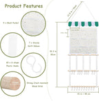 New Upgraded Bow Holder Headband Organizer w/ 9 Mesh Pockets, Large Capacity Hair Bow Organizer for Girls, Wall Hair Accessory Organizer for Nursery Room Decor(32x15inch,Beige Green)
