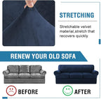 H.VERSAILTEX Sofa Slipcovers - Thick Velvet Couch Covers for 3 Cushion Couch with 3 Individual T Cushion Covers, Navy