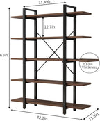 Bookshelf, Industrial Style Bookcase, Book Rack, Storage Rack Shelves in Living Room/Home/Office, Books Holder Organizer for Books/Movies (5-Tiers)