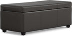 SIMPLIHOME Avalon Lift Top Rectangular Storage Ottoman - 44 inch Wide Upholstered Vegan Leather Lift-Top Ottoman in Tanners Brown, Contemporary Coffee Table Ottoman for Living Room with Hidden Storage