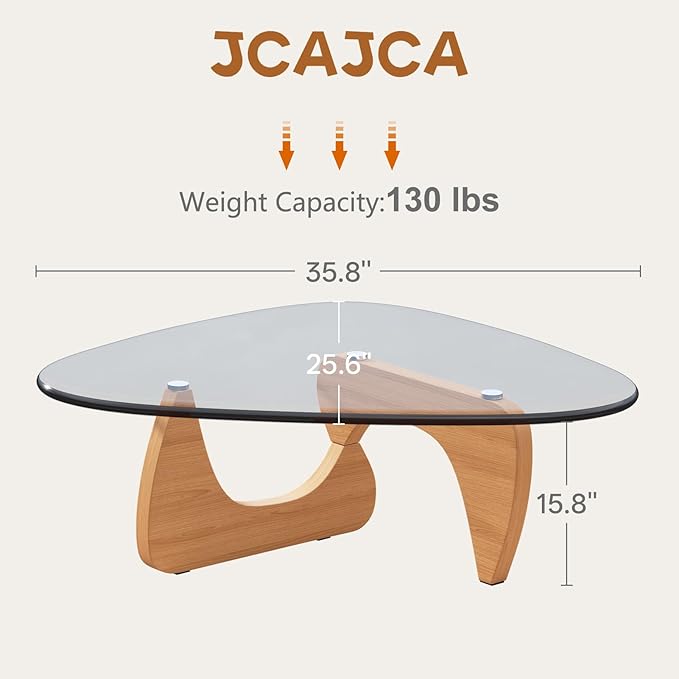 Coffee Table for Living Room Mid Century Modern Center Small Table with Glass Top and Wood, Original Transparent