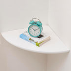 Corner Shelf, Solid Oak Wood Floating Corner Shelf Wall Mount Round End Floating Speaker with Wire Hole for Small Plant Photo for Bedroom Kitchen, Living Room White