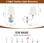 Modern Wall Sconces Set of 2, Hardwired Wall Lights with Flared White Fabric Shade, Brushed Nickel Wall Lamps for Bedroom Bedside Stairway Bathroom Living Room(ETL Listed)