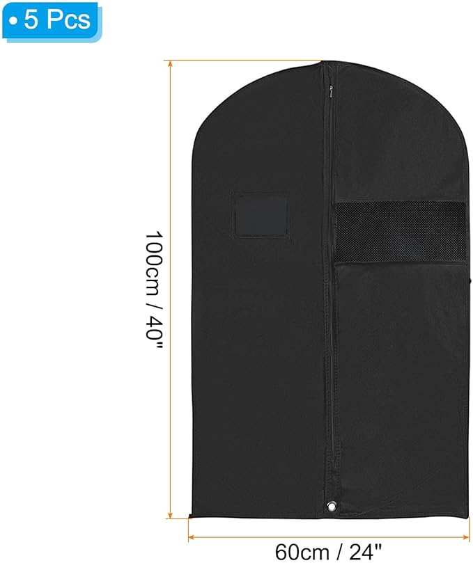 PATIKIL 40" Garment Bag, 5 Pack Breathable Suit Bag for Storage Hanging Clothes Dustproof Garment Covers for Suits Coats Dresses, Black