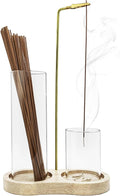 2 in 1 Incense Holder for Sticks, Glass Incense Holder with Ash Catcher, Wooden Incense Burner with Storage, for Home Decor & Spa Yoga Meditation Room Décor
