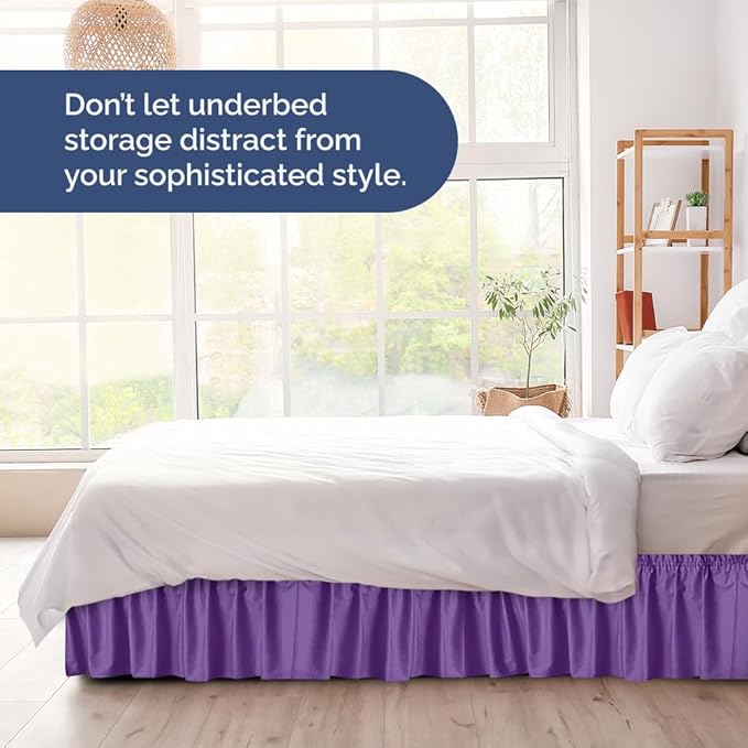 Wrap Around Dust Ruffle Bed Skirt - Purple - Twin/Twin XL Size Beds with 12 Inch Drop - Easy Fit Elastic Strap - Adjustable Pleated Bedskirt w/Brushed Fabric - Wrinkle Free - Women, Men, Kids & Teens