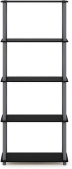 Furinno TURN-N-TUBE Storage Shelves, 5-Tier Book Shelf, Corner Shelf, Toolless Open Shelves, for Organization and Storage, Living Room, Garage, Home Office, Black