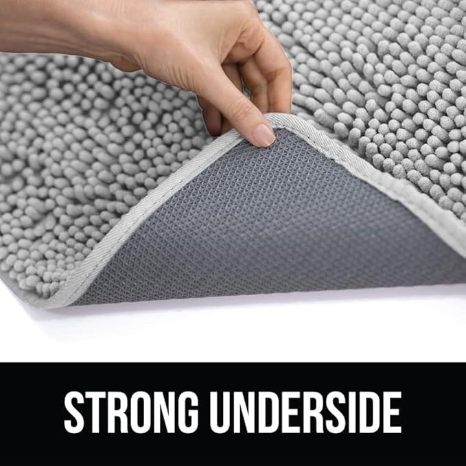 KANGAROO Bathroom Rugs, Chenille Soft Absorbent Bath Rug, Shaggy Shower Mat, Quick Dry Machine Wash Bathmat, Plush Carpet Mats for Tub, Bathtub and Room Home Decor Accessories, 36x24, Light Gray
