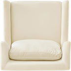 Merax Luxury Velvet Accent Chair, Modern Mid-Century Armchair for Living Room, Bedroom Reading Corner, Comfortable Tufted Single Seater Sofa Chair with Iron Legs (Beige)