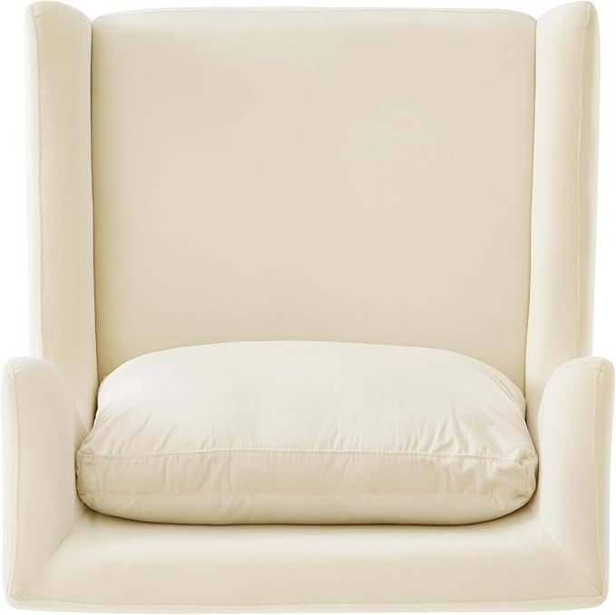 Merax Luxury Velvet Accent Chair, Modern Mid-Century Armchair for Living Room, Bedroom Reading Corner, Comfortable Tufted Single Seater Sofa Chair with Iron Legs (Beige)
