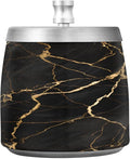 Black Gold Marble Textures Ashtray with Lid, Outdoor Ashtrays for Patio, Stainless Steel Ashtray Odorless Smokeless for Home Office Balcony