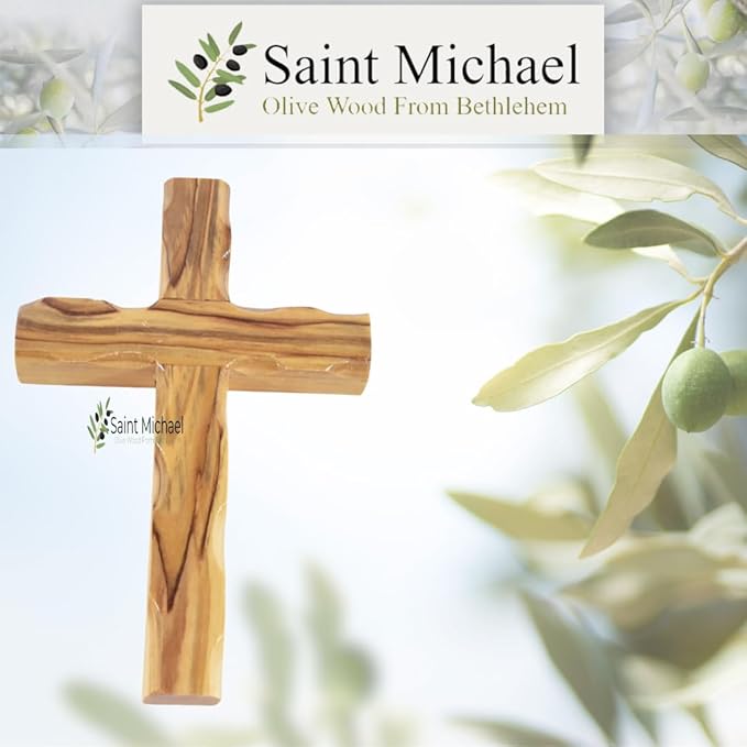Handcrafted Olive Wood Wall Cross – 6 Inch Cross from the Holy Land | Christian Wooden Cross for Home, Church, Baptism, or Memorial Gift